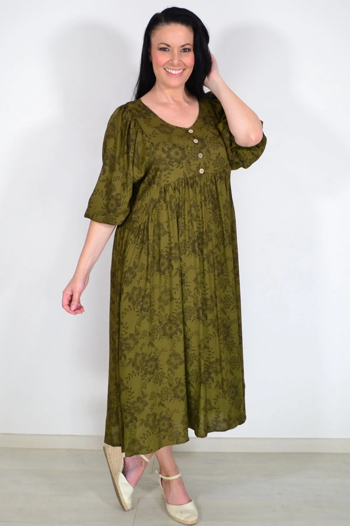 Olive Green Peasant Tunic Dress