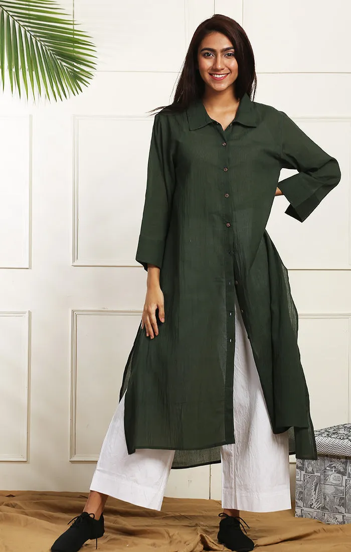 Olive Green Shirt Dress /Long Tunic with Twill Pants