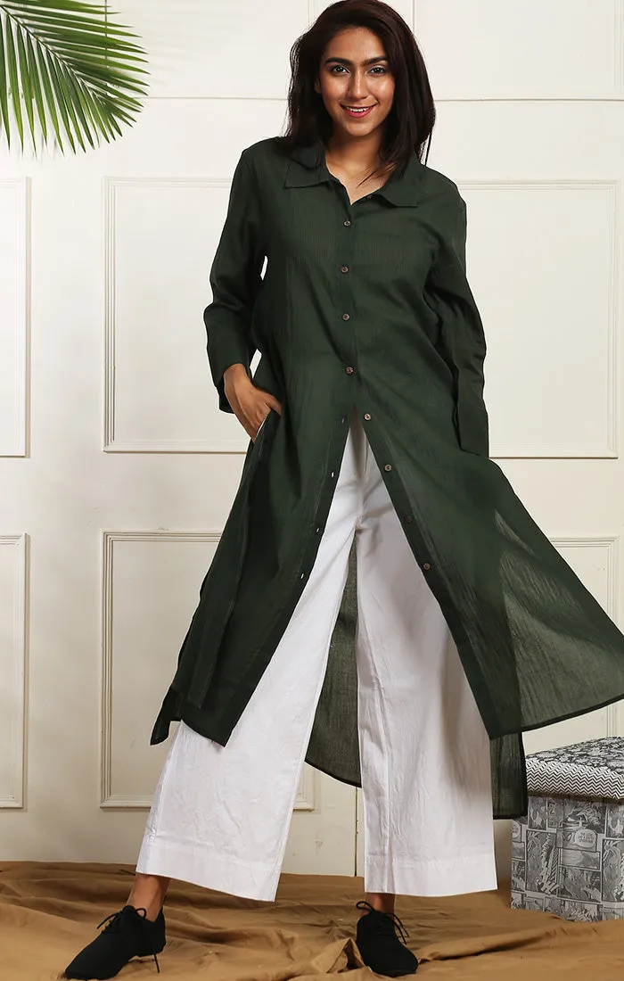 Olive Green Shirt Dress /Long Tunic with Twill Pants