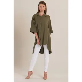 Olive Midi Sleeve Classic Shirt Tunic