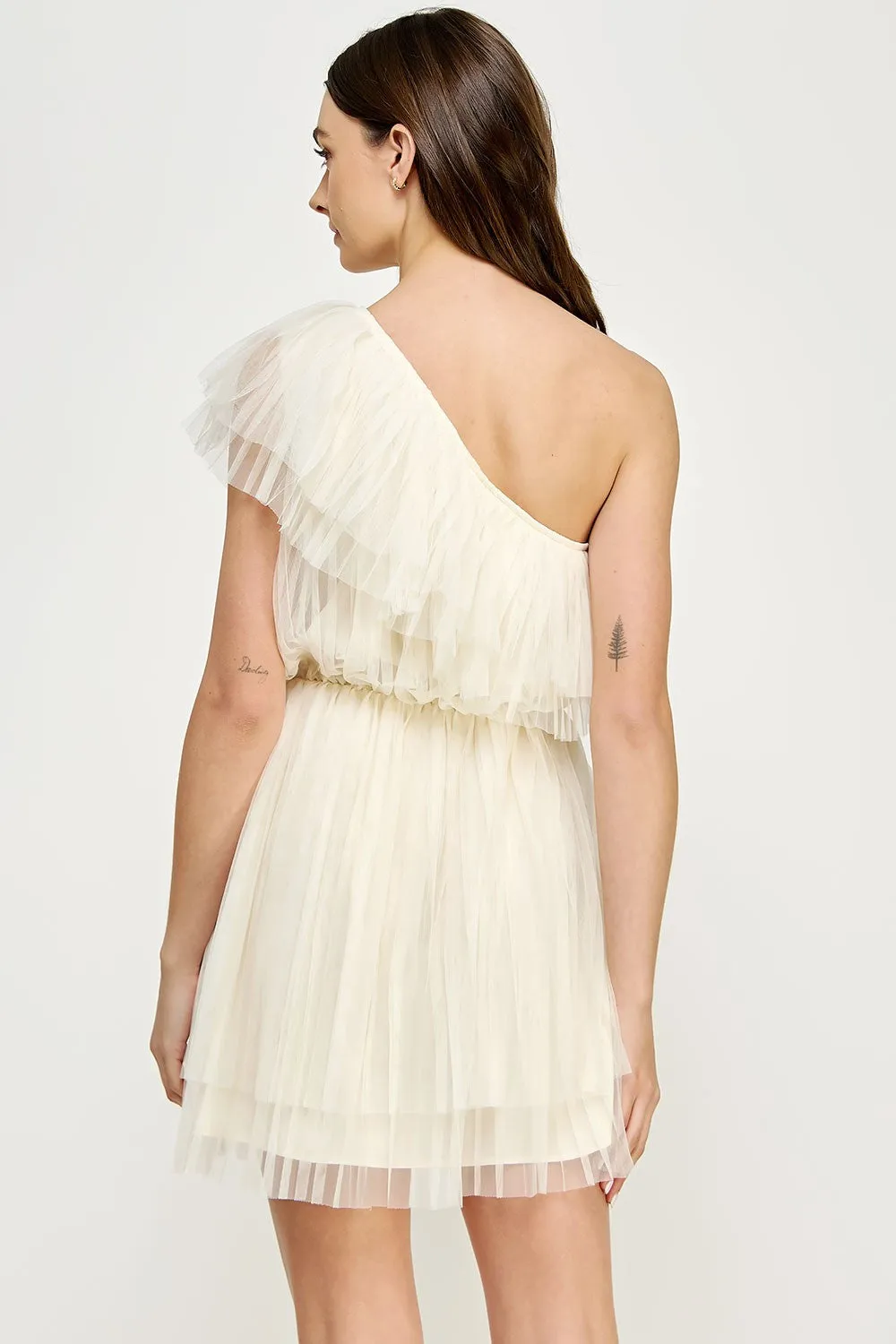 One Shoulder Tulle Mini Dress