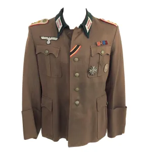 Original German WWII Heer Artillery Hauptmann Officer's M36 Field Tunic with Medal Bar, KVKI, and Silver Wound Badge