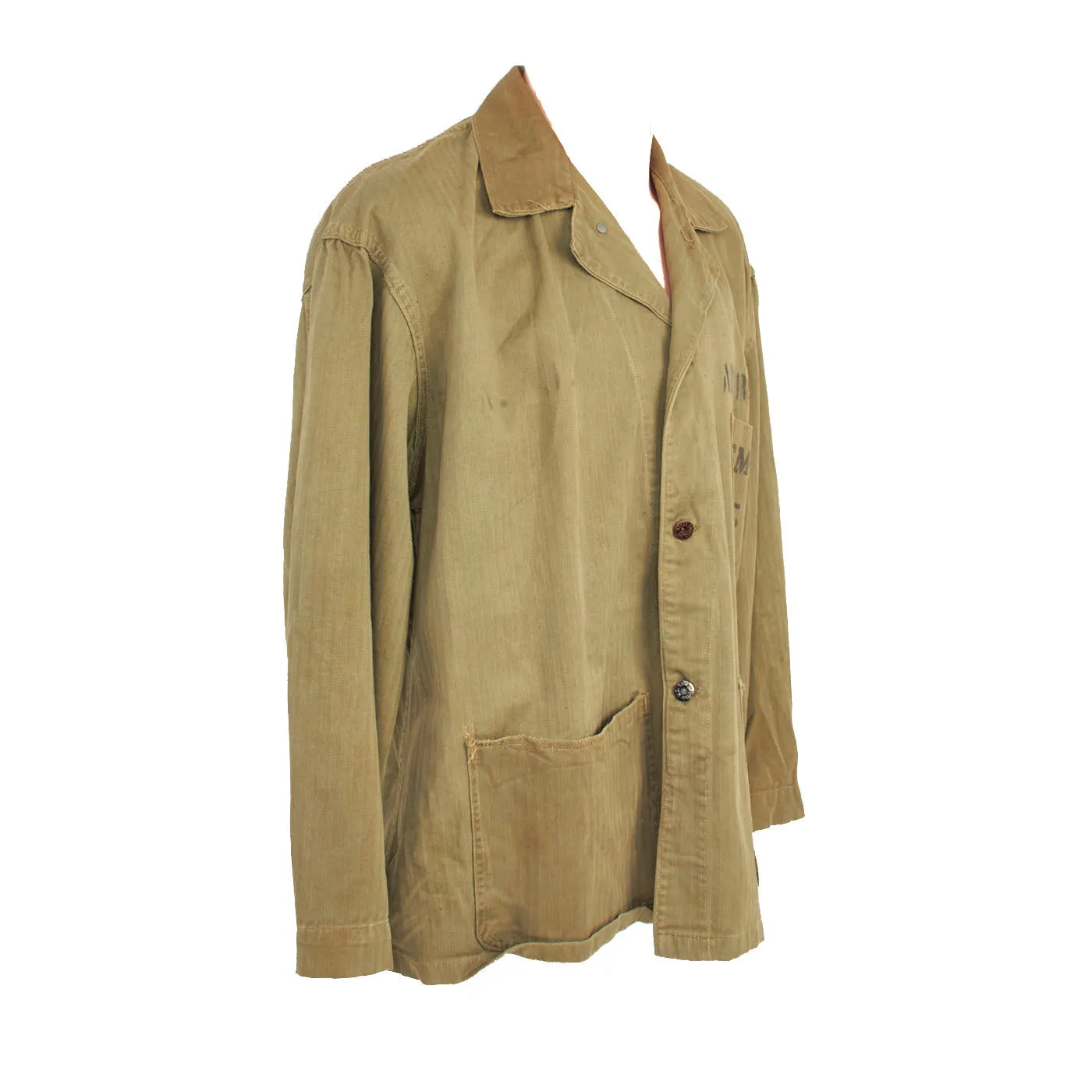 Original U.S. WWII USMC Named HBT Herringbone Twill P44 Tunic - Featured In “Sailor’s In Forest Green” Book