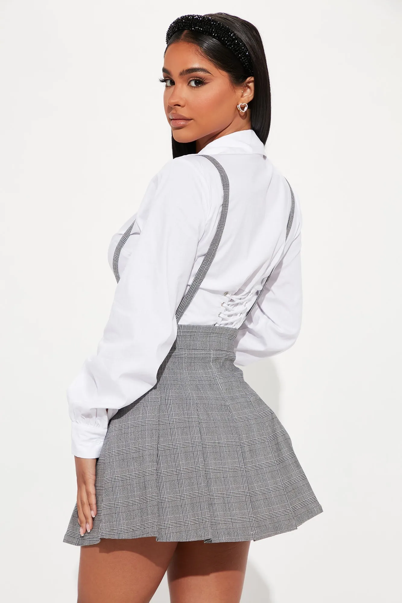 Outsmart You Plaid Skirtall - Black/White