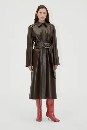 Oversized Trenchcoat With Buckle Belt - Chocolate