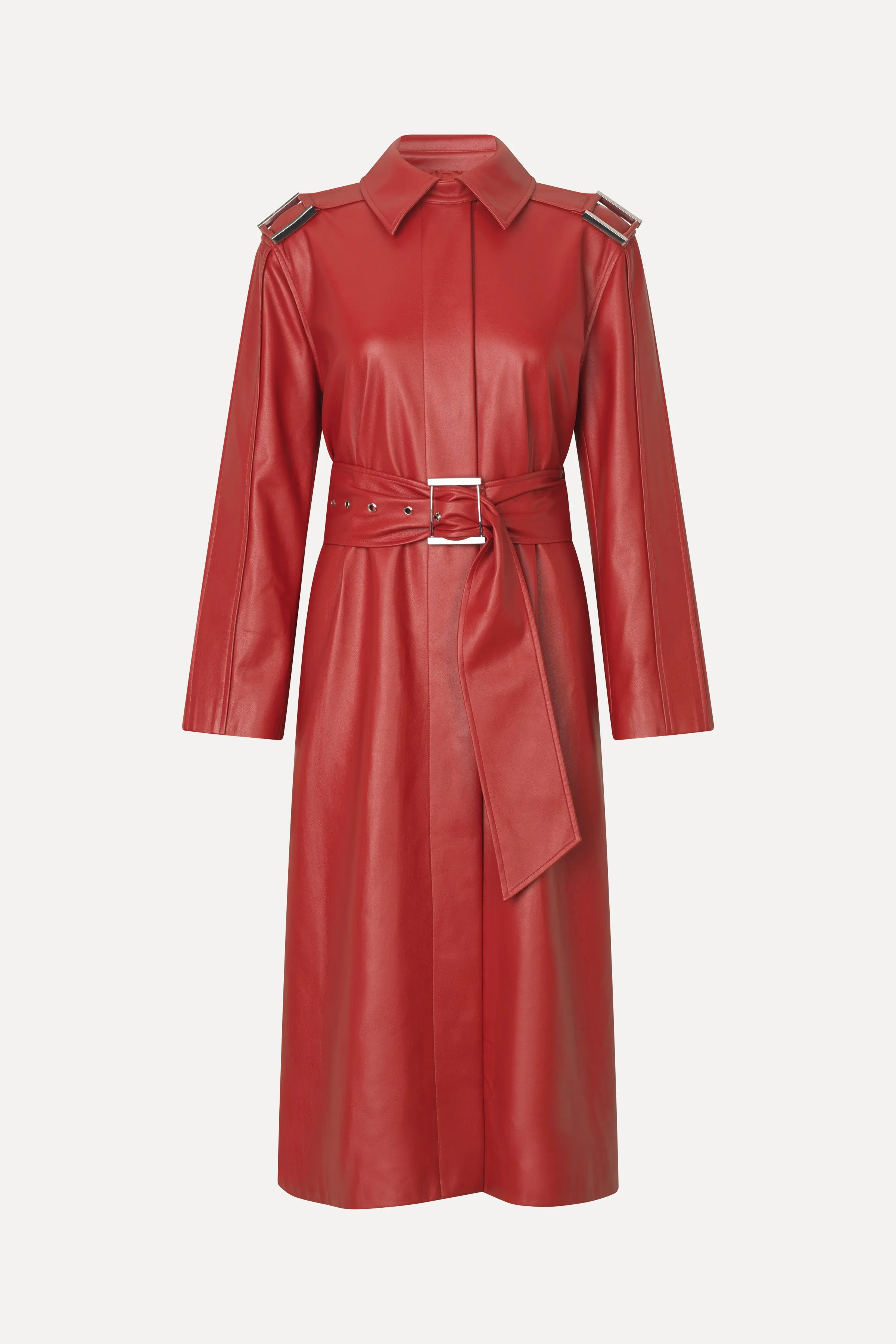 Oversized Trenchcoat With Buckle Belt - Red Ochre