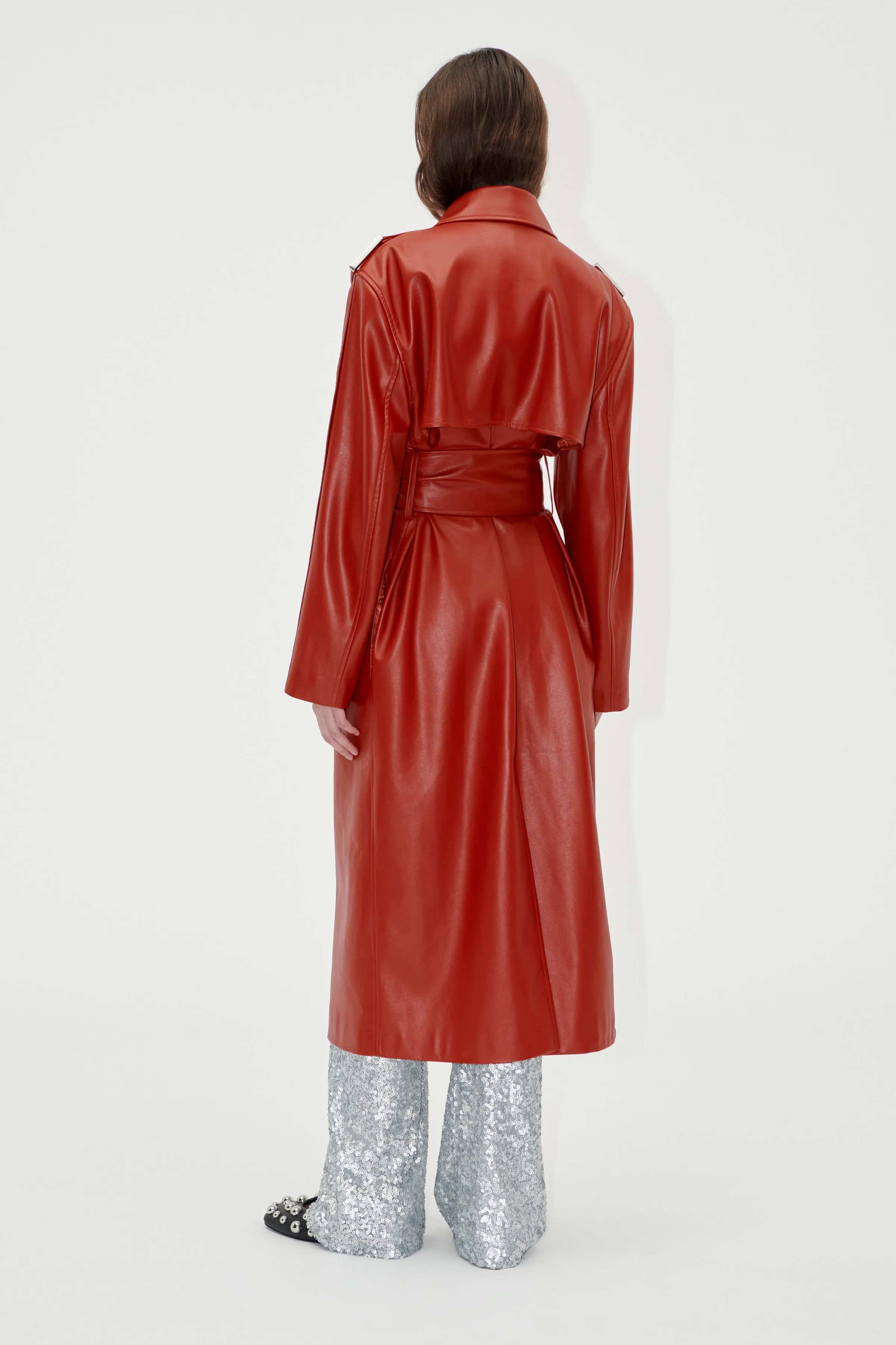 Oversized Trenchcoat With Buckle Belt - Red Ochre