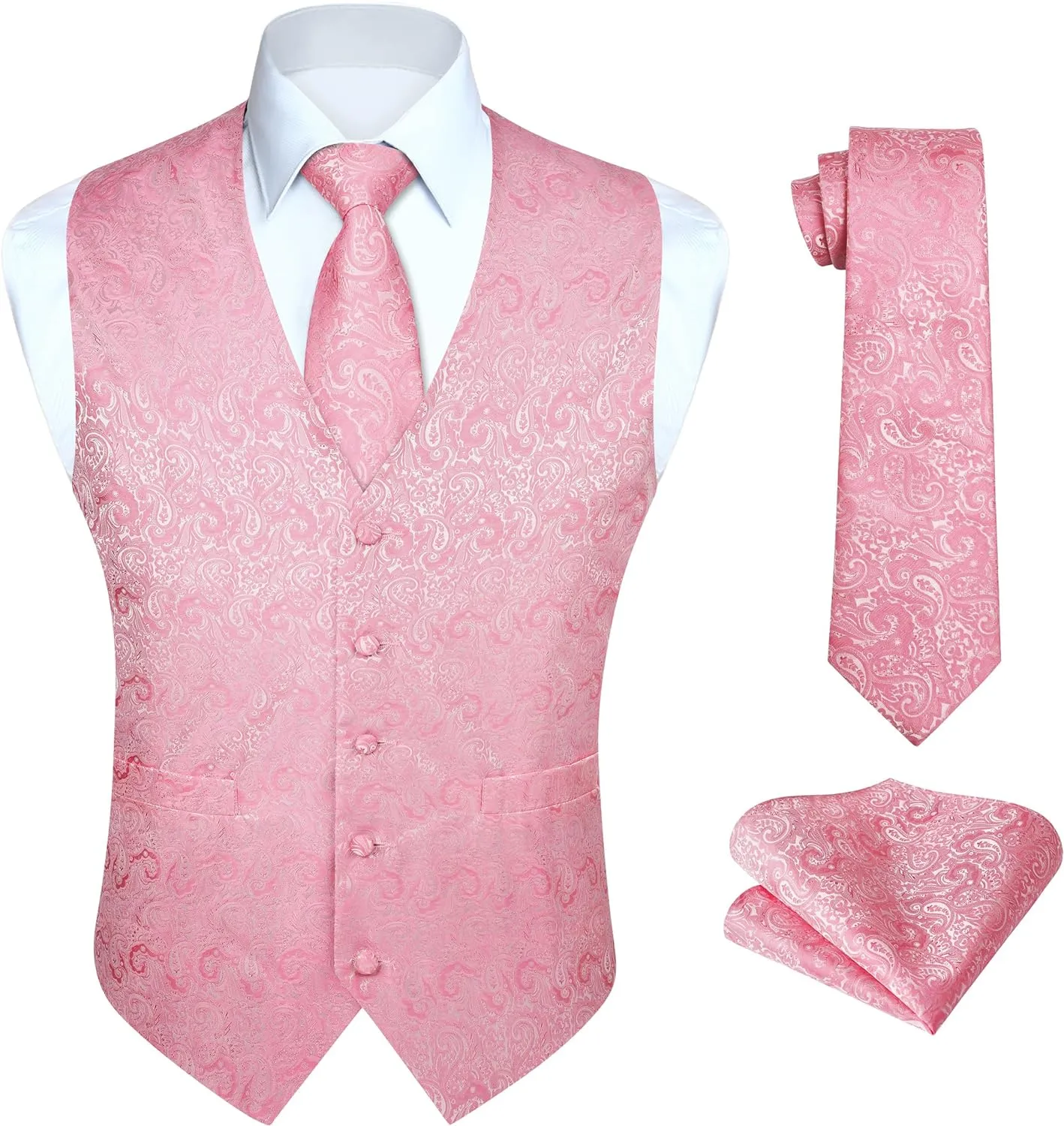 Paisley Floral 3pc Suit Vest Set - PINK/N1