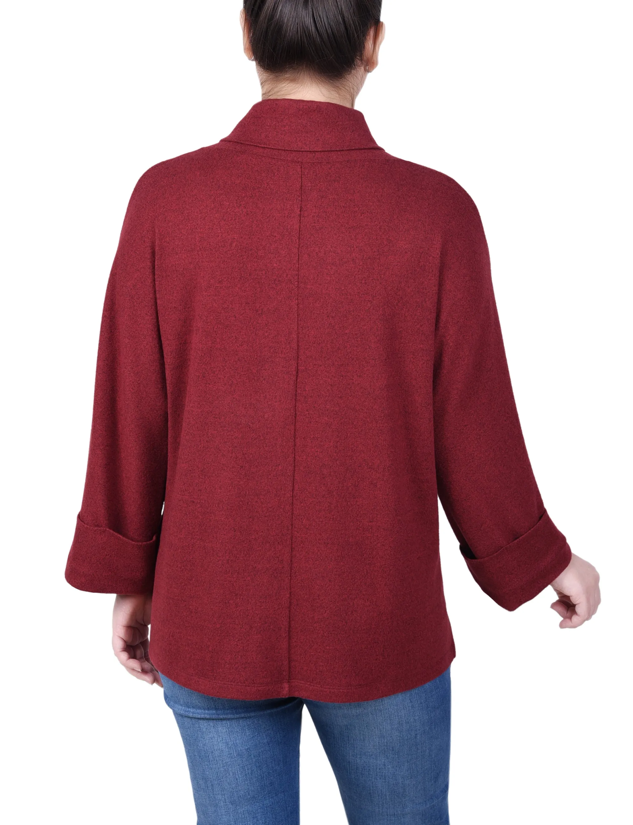 Petite Long Sleeve Shawl Collar Top With Pockets