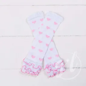 Pink & White Hearts Ruffled Hem Leg Warmers