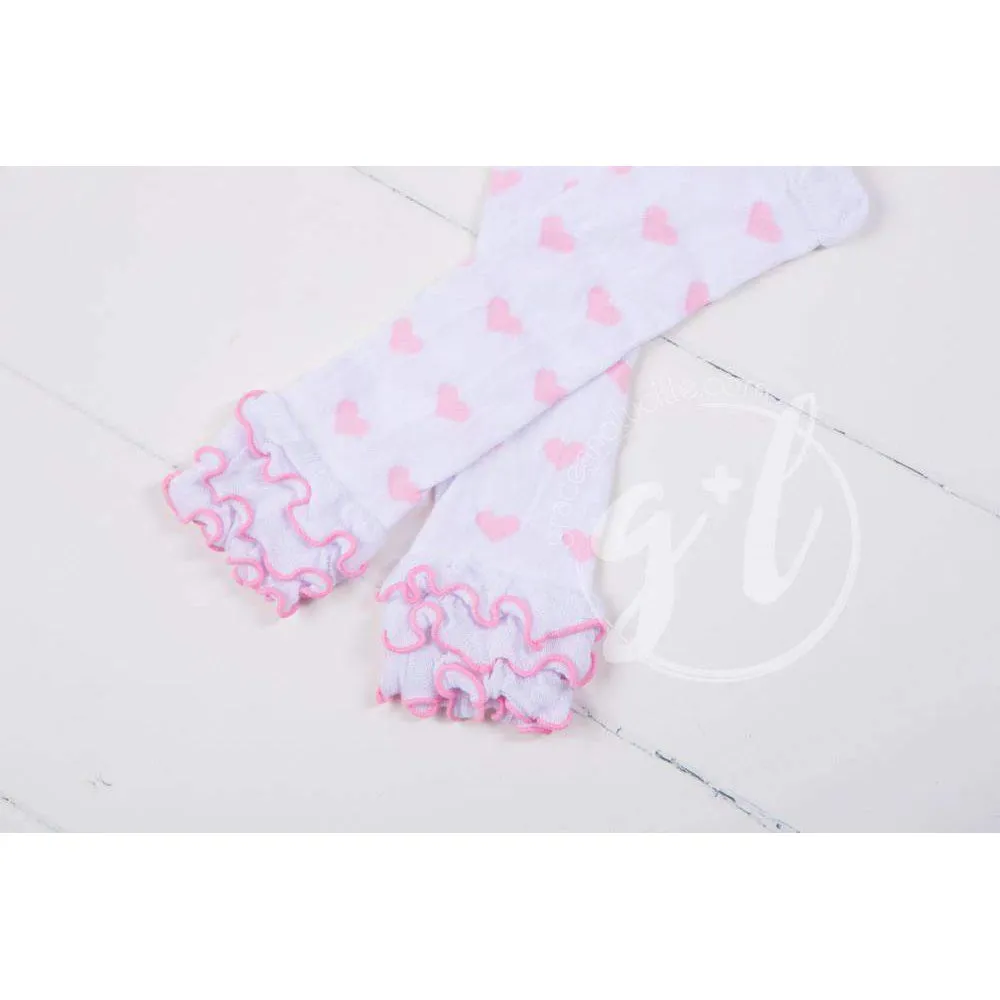 Pink & White Hearts Ruffled Hem Leg Warmers