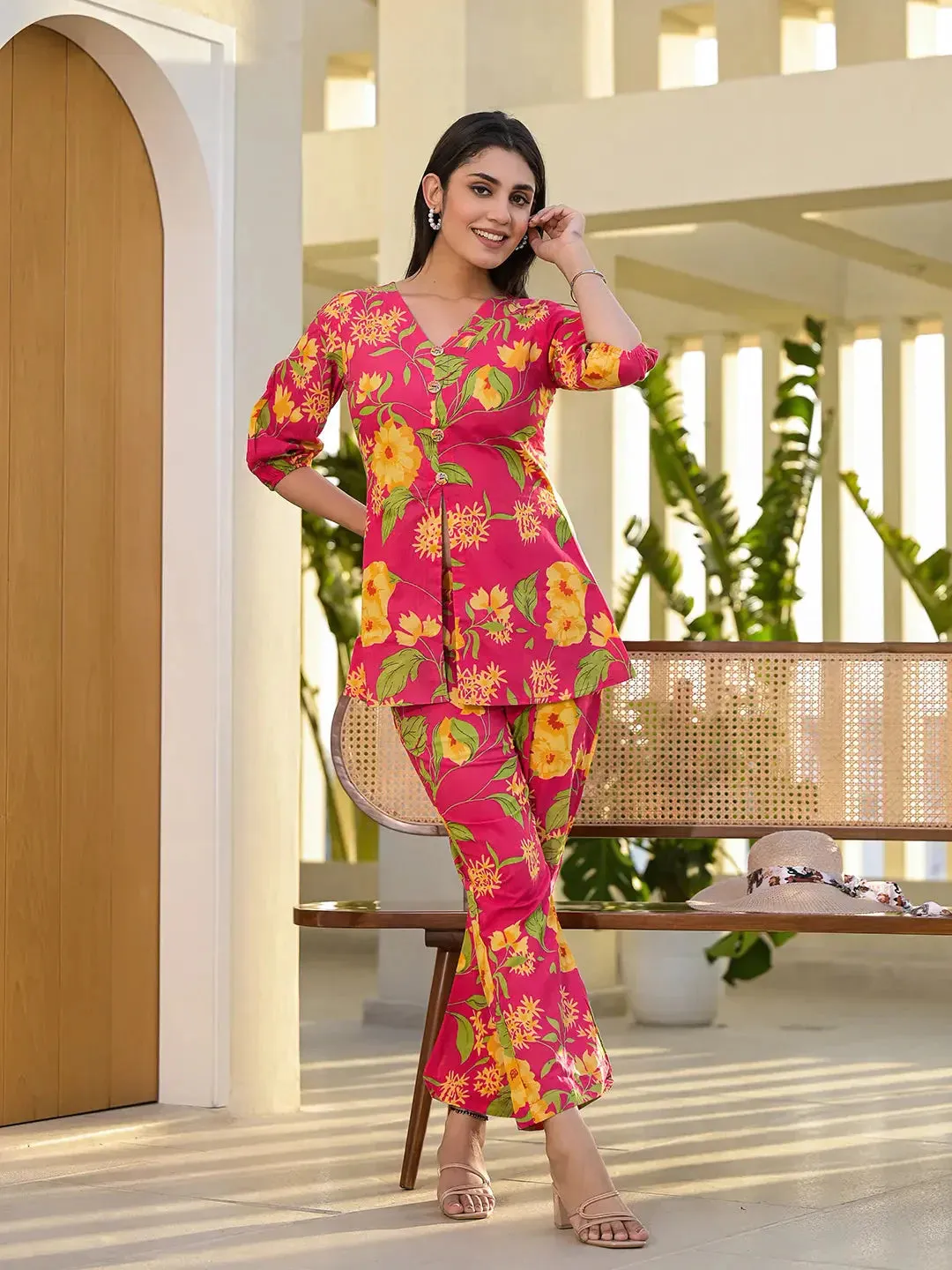 Pink Cotton Ethnic Motifs Print Co-Ord Set