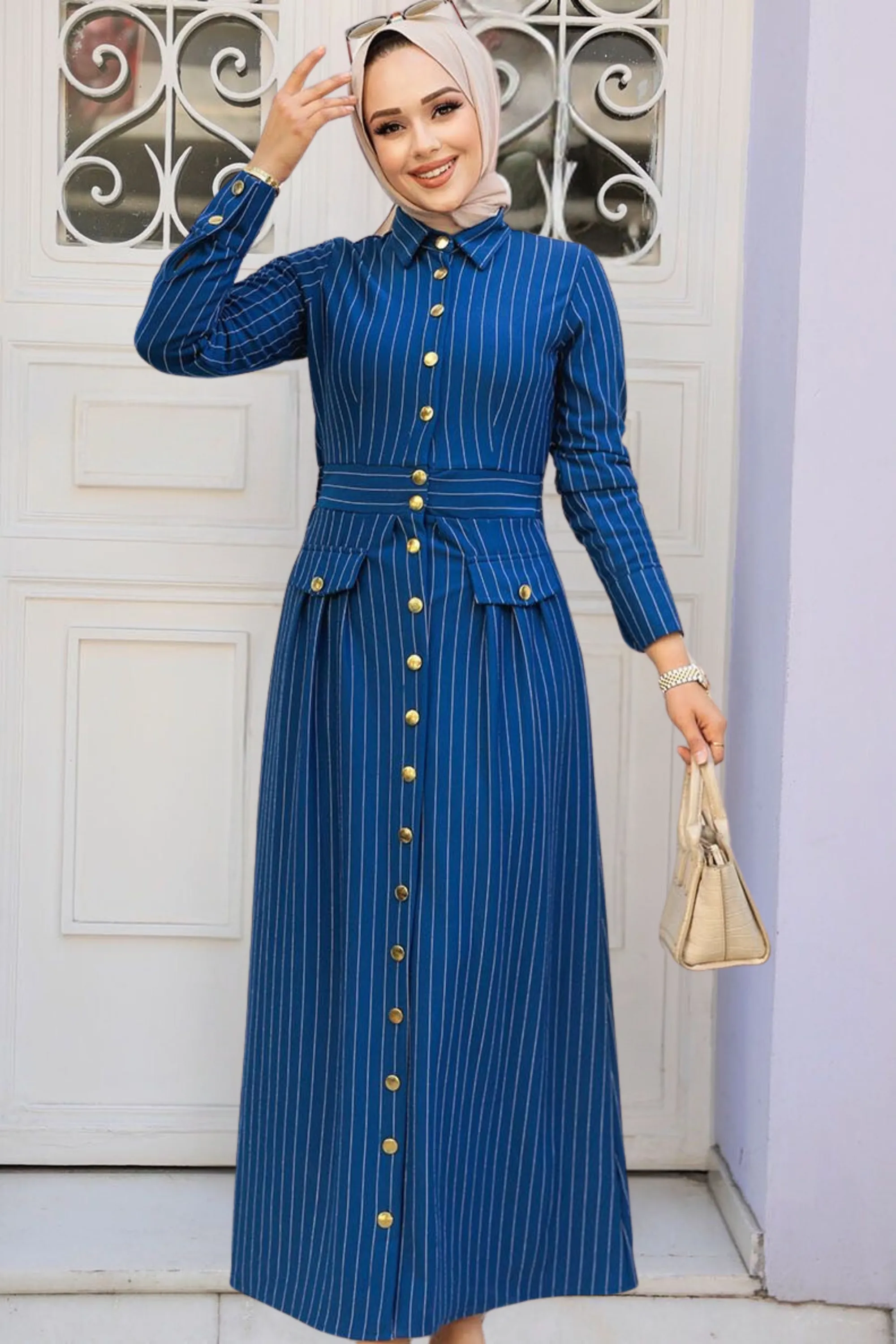 Pinstripe Button Down Maxi Dress-Clearance