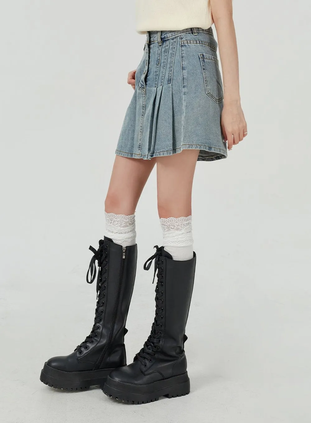 Pleated Denim Mini Skirt BM322