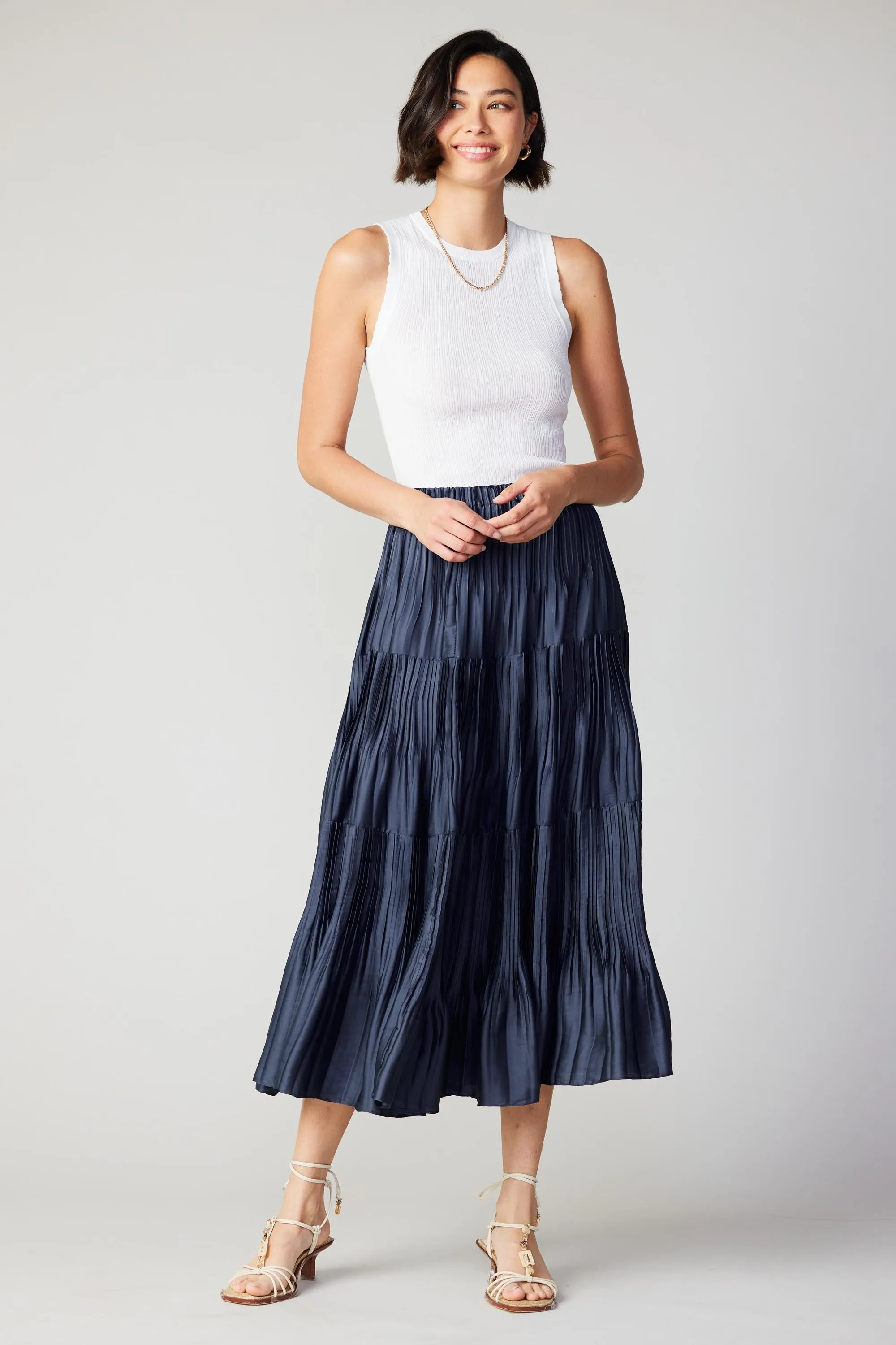 Pleated Tiered Midi Skirt