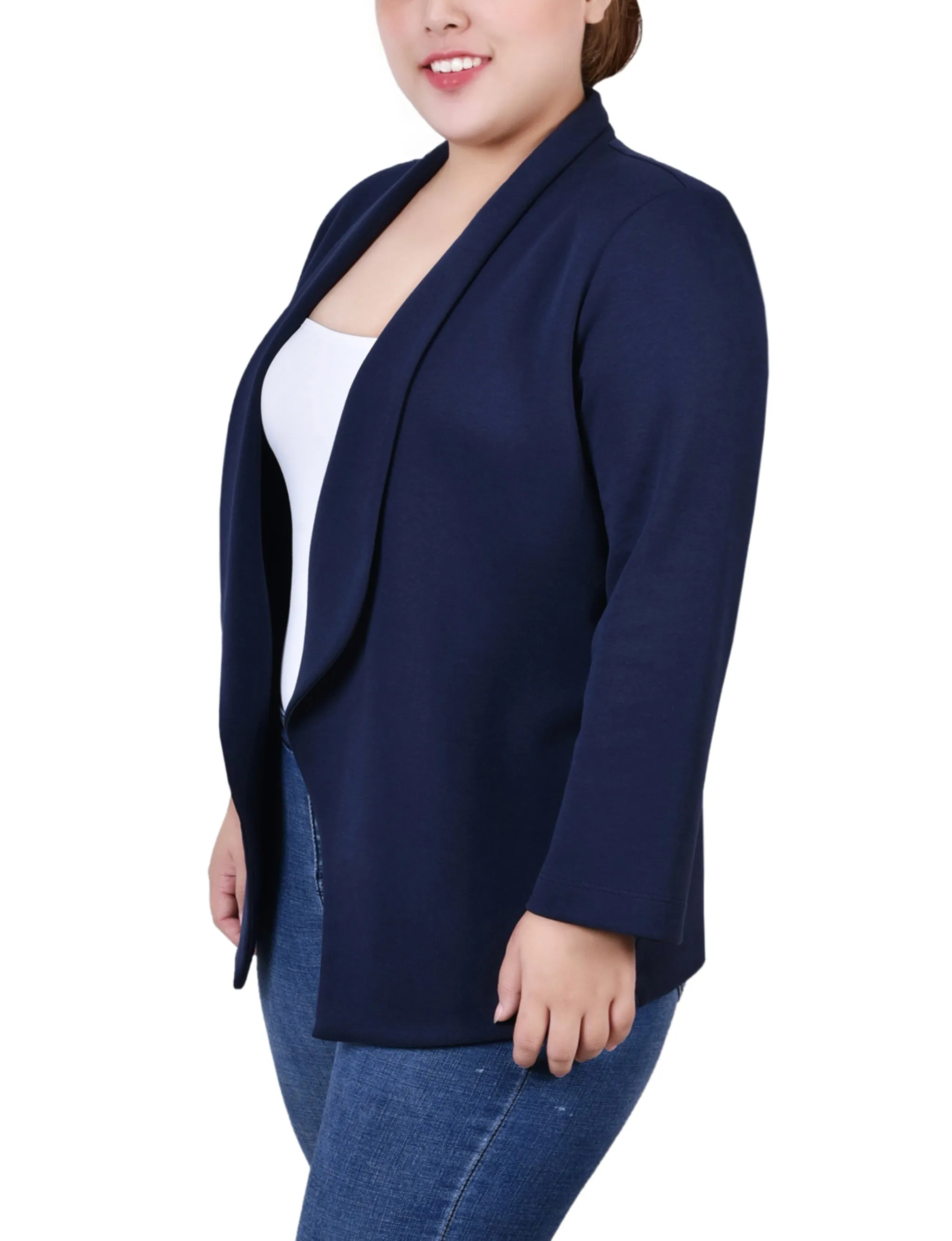 Plus Size 3/4 Sleeve Ponte Jacket