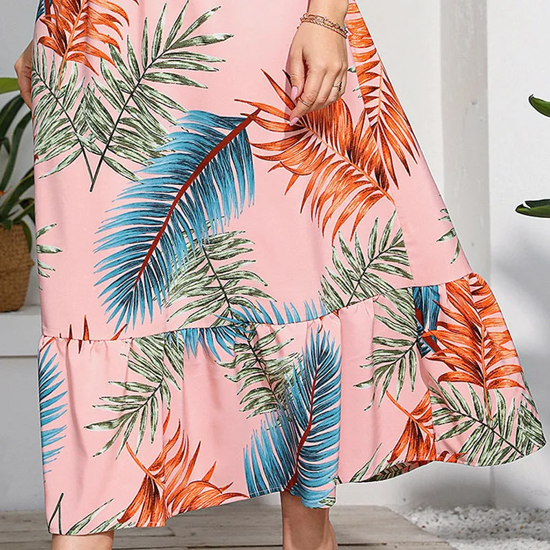 Plus Size off Neck Tube Top Color Printed Dress