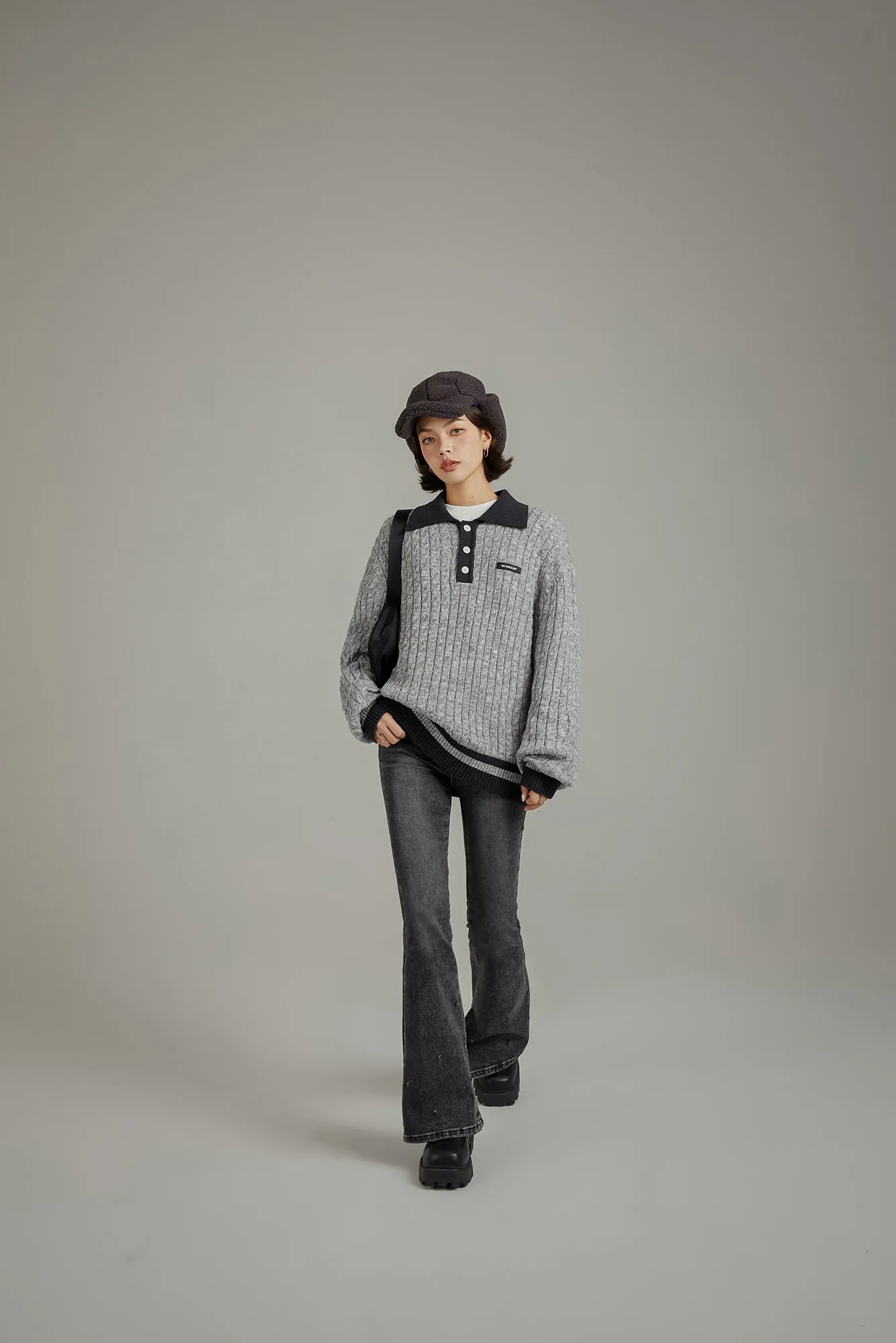 Polo Neck Twist Knit Sweater