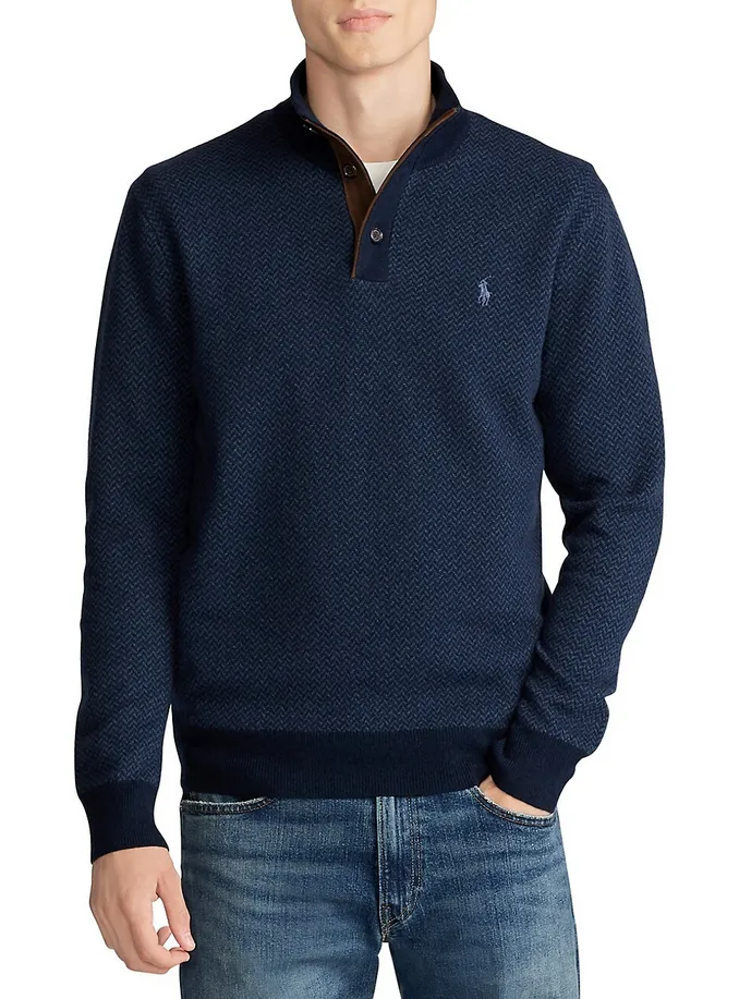 Polo Ralph Lauren Herringbone Quarter Placket Wool Sweater