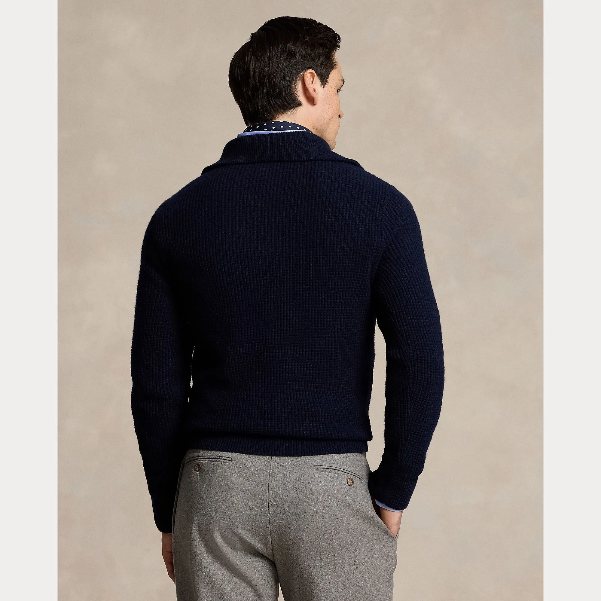 Polo Ralph Lauren Waffle Wool-Cotton Quarter-Zip Sweater - Navy