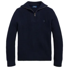 Polo Ralph Lauren Waffle Wool-Cotton Quarter-Zip Sweater - Navy