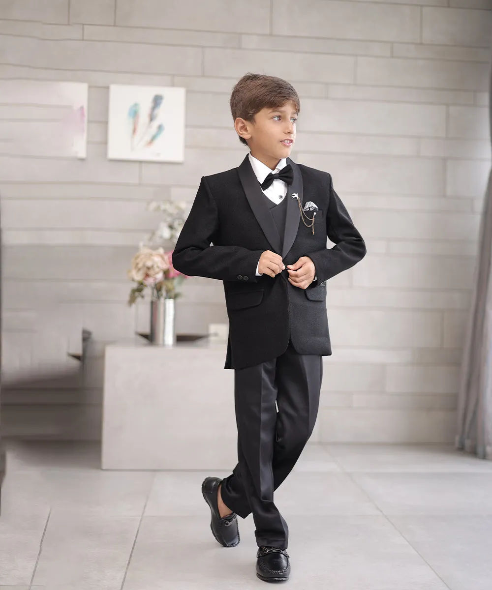 Pre-Order: Black Coloured Shimmer Coat Suit for Boys.(DM For Price)