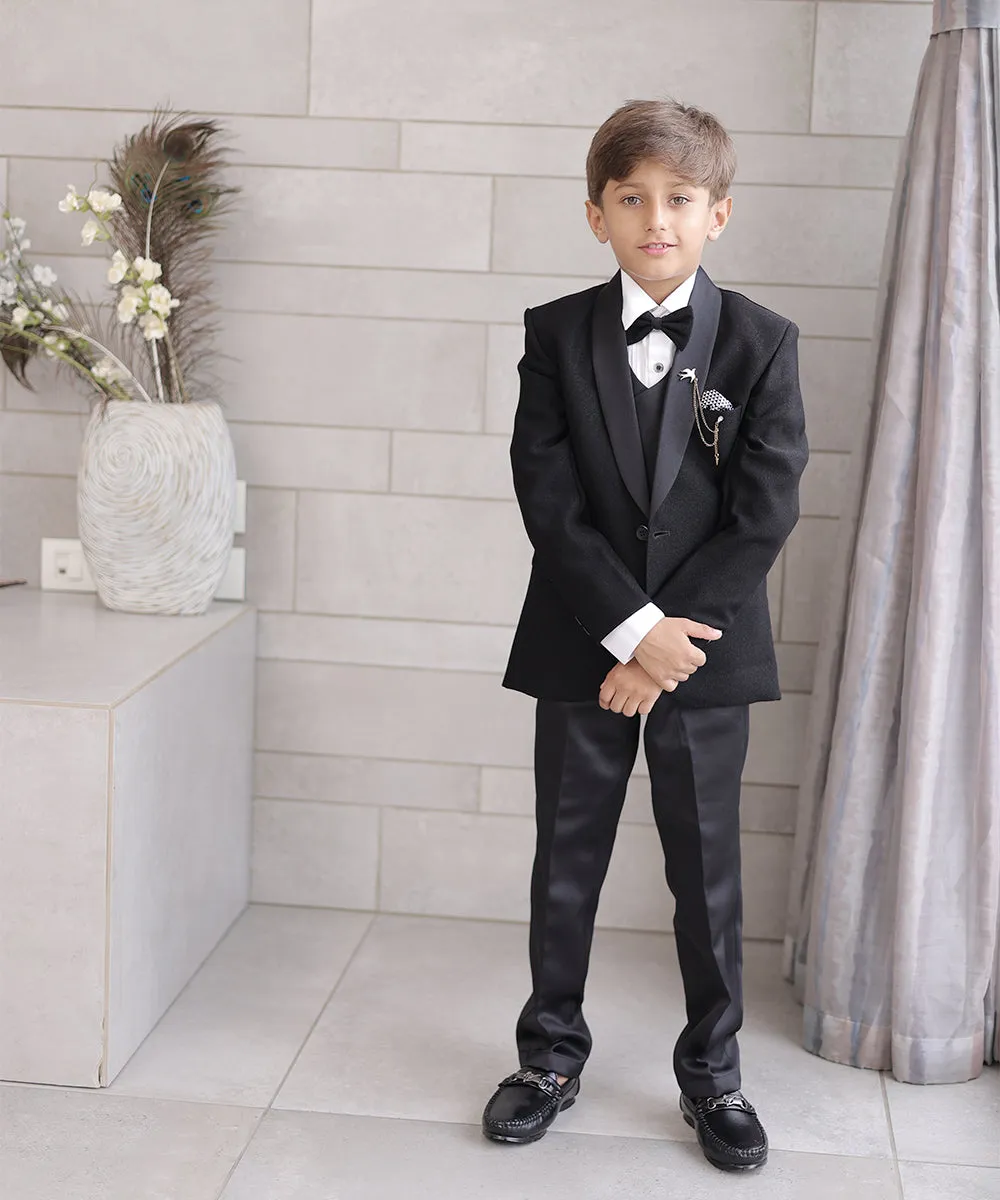 Pre-Order: Black Coloured Shimmer Coat Suit for Boys.(DM For Price)