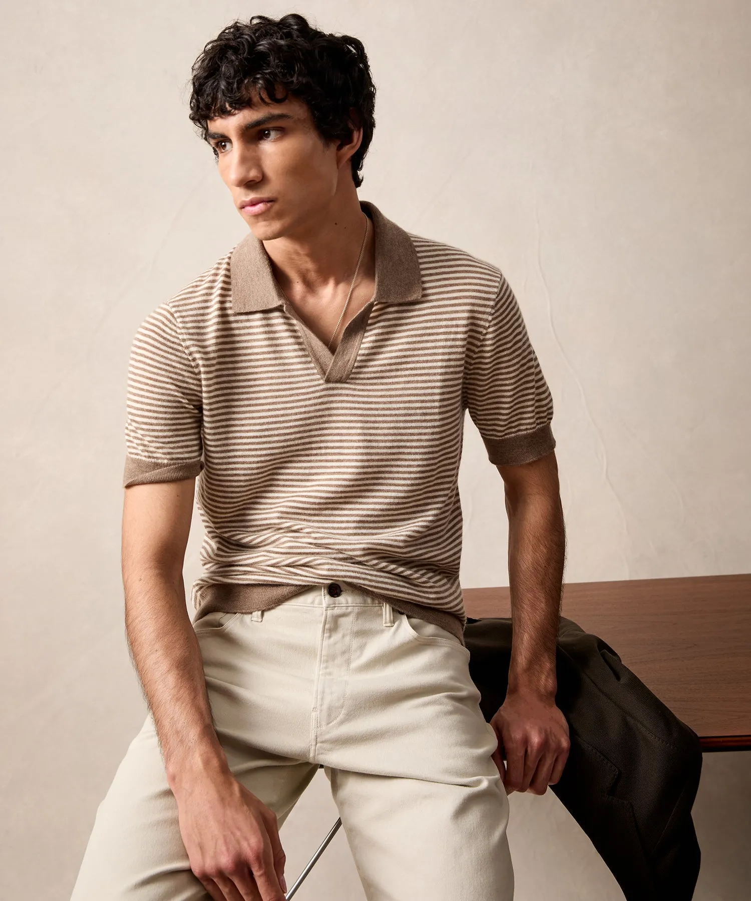 Premium Cashmere Montauk Polo in Dark Wheat