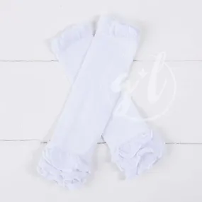 Pure White Ruffled Hem Leg Warmers