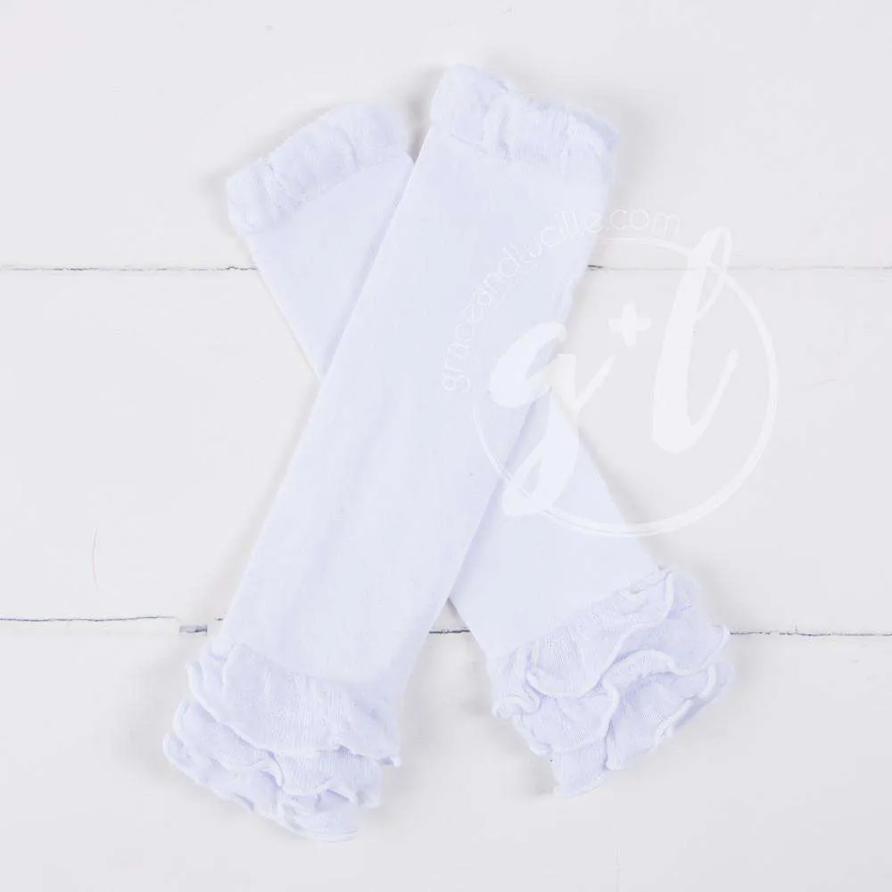 Pure White Ruffled Hem Leg Warmers