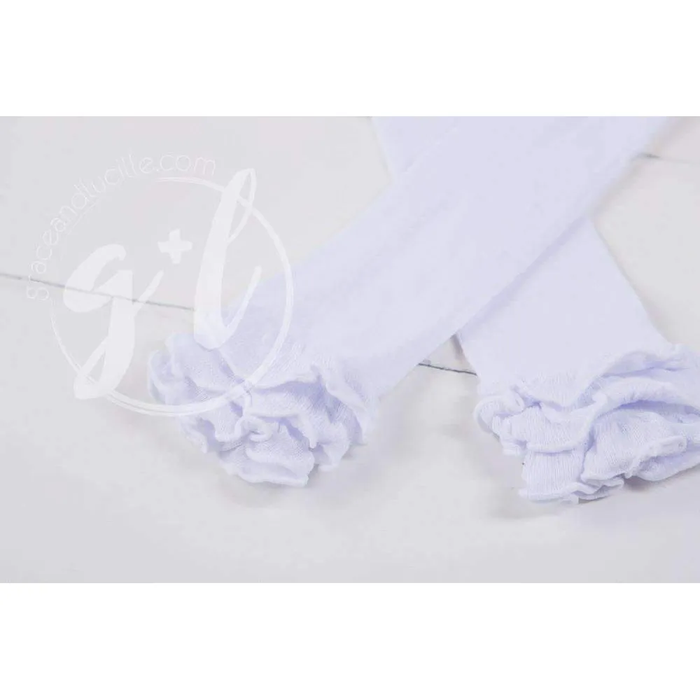 Pure White Ruffled Hem Leg Warmers