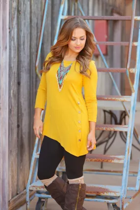 Push My Buttons Tunic - Mustard (Small- 3XL)