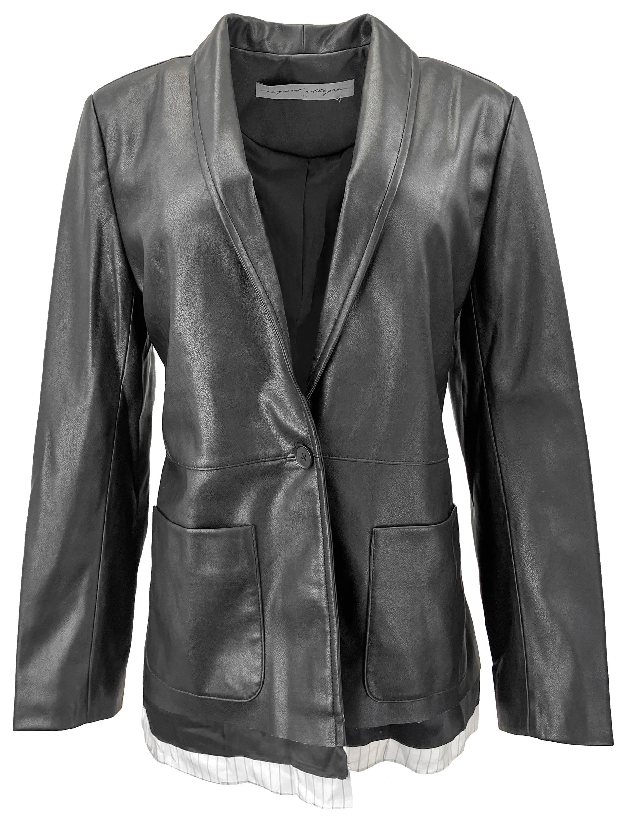 Raquel Allegra Lea Faux Leather Blazer in Black