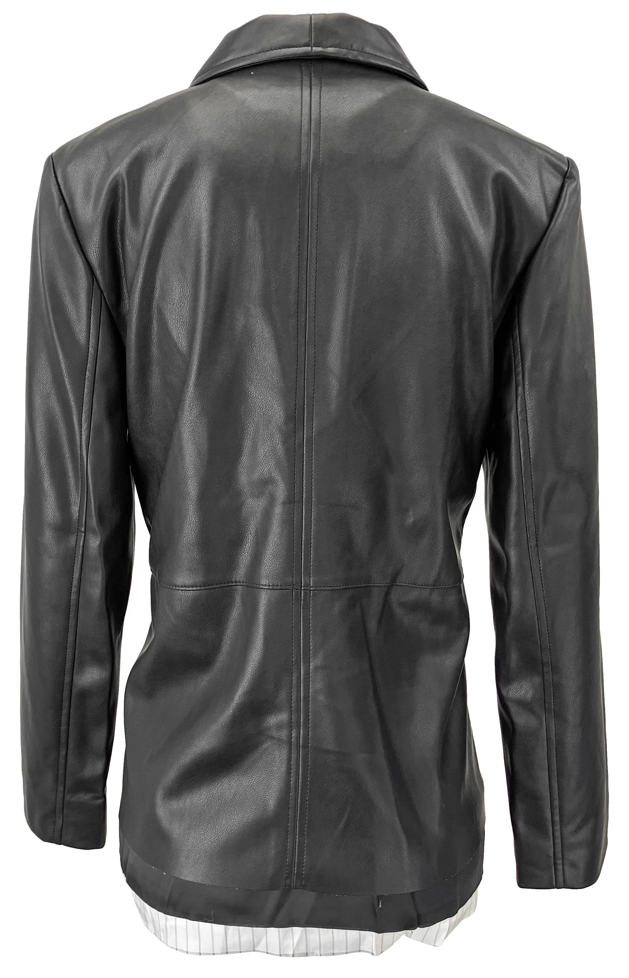 Raquel Allegra Lea Faux Leather Blazer in Black