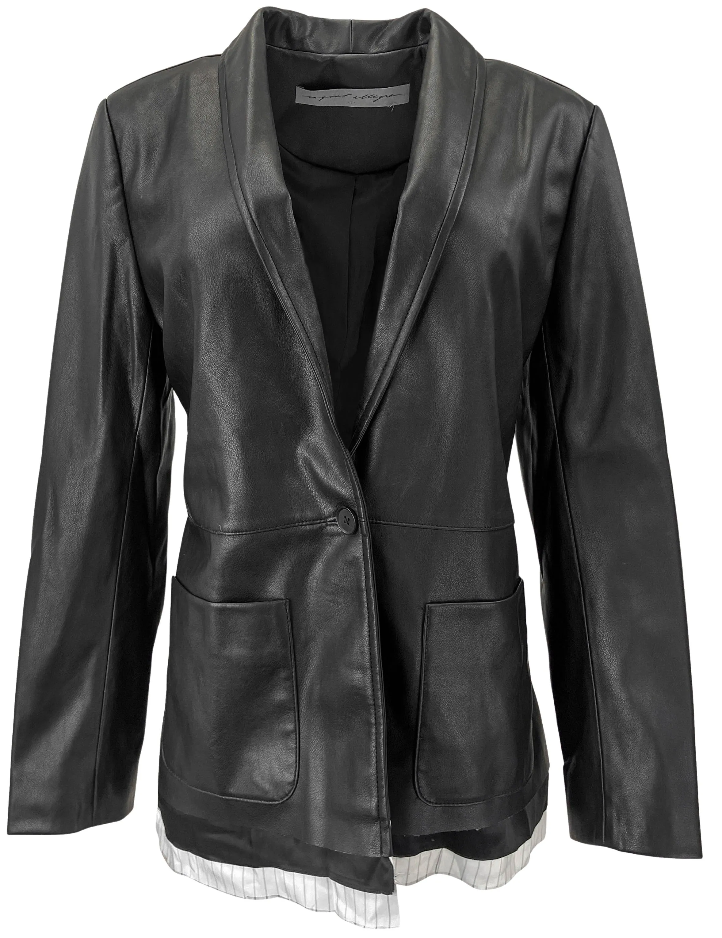 Raquel Allegra Lea Faux Leather Blazer in Black