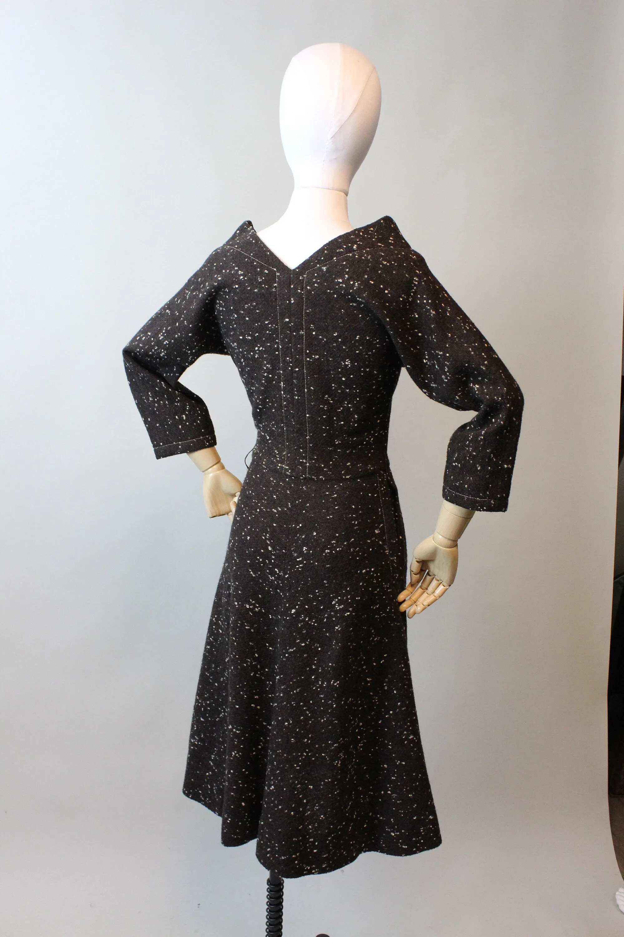 RARE 1940s Claire McCardell TWEED dress small | new fall winter