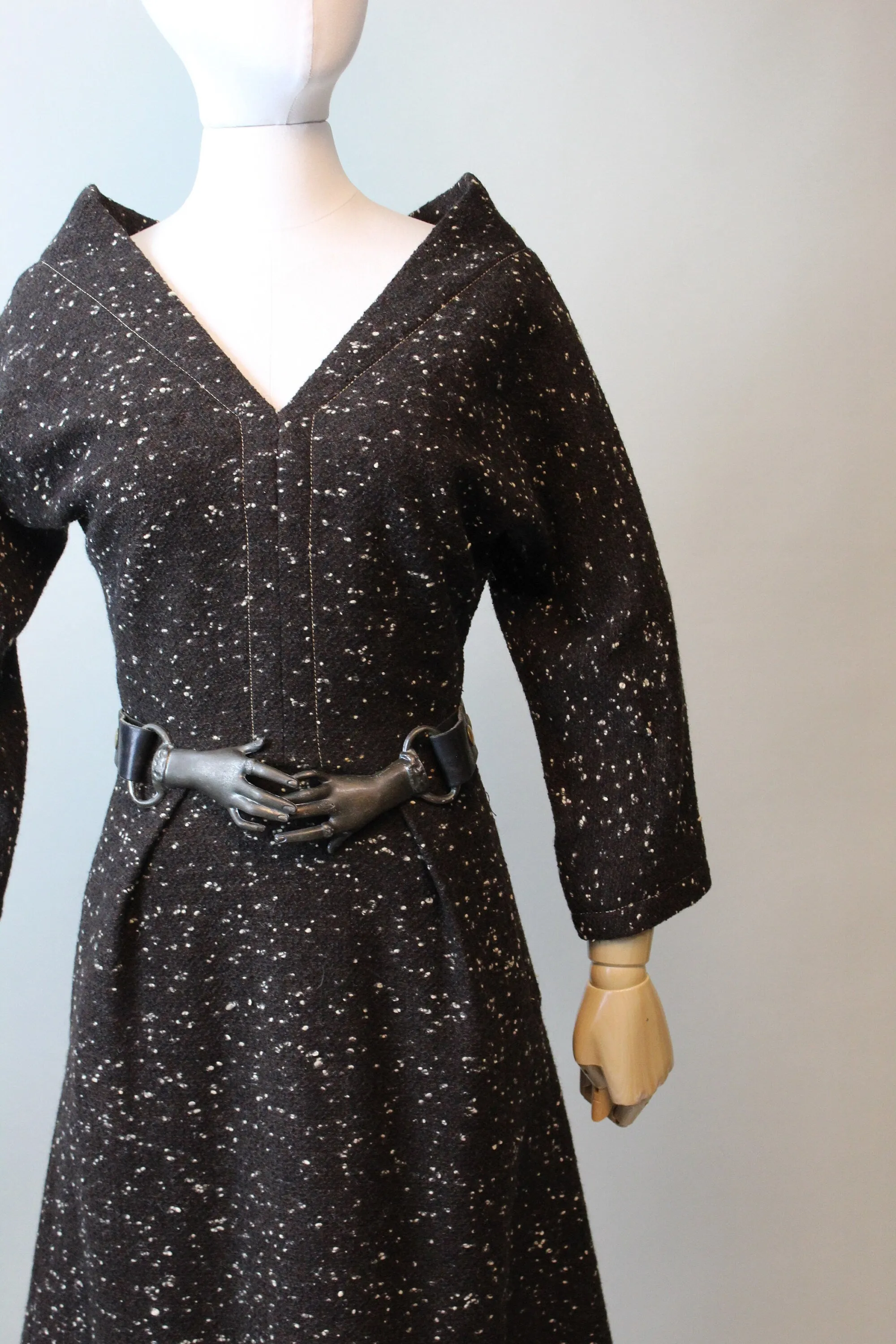 RARE 1940s Claire McCardell TWEED dress small | new fall winter