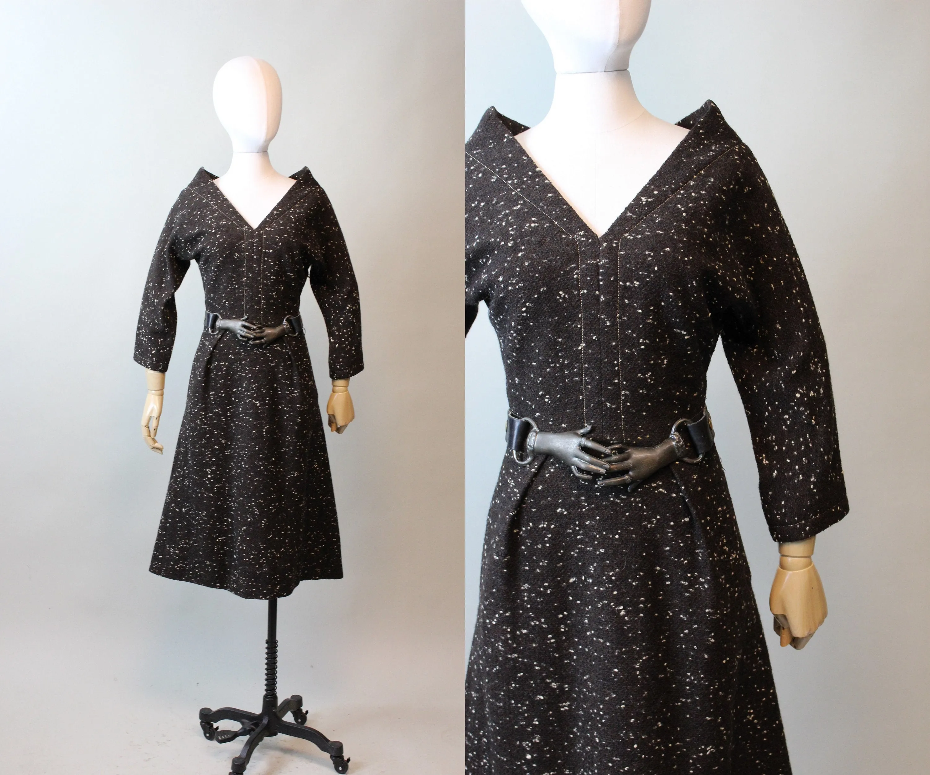 RARE 1940s Claire McCardell TWEED dress small | new fall winter