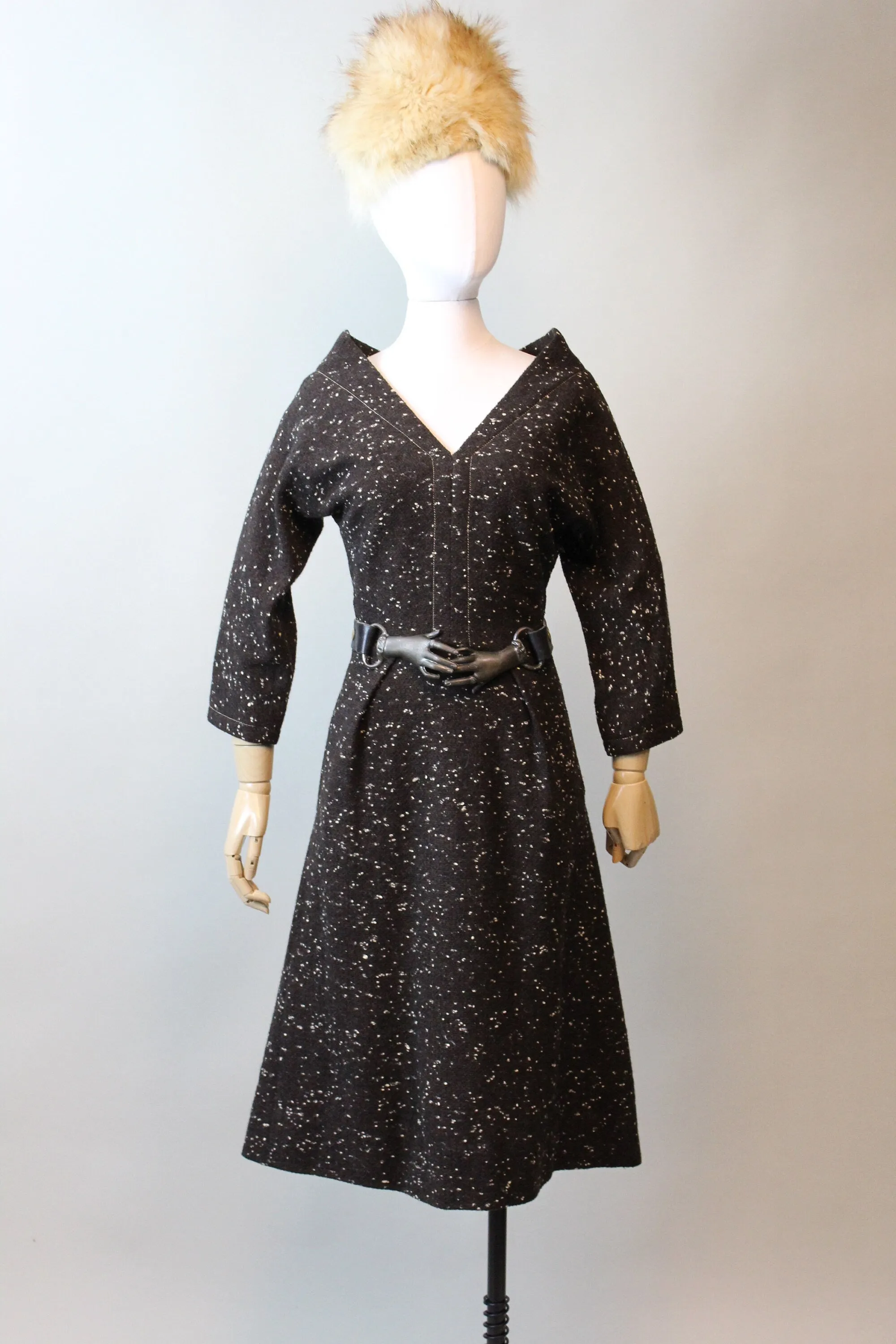 RARE 1940s Claire McCardell TWEED dress small | new fall winter