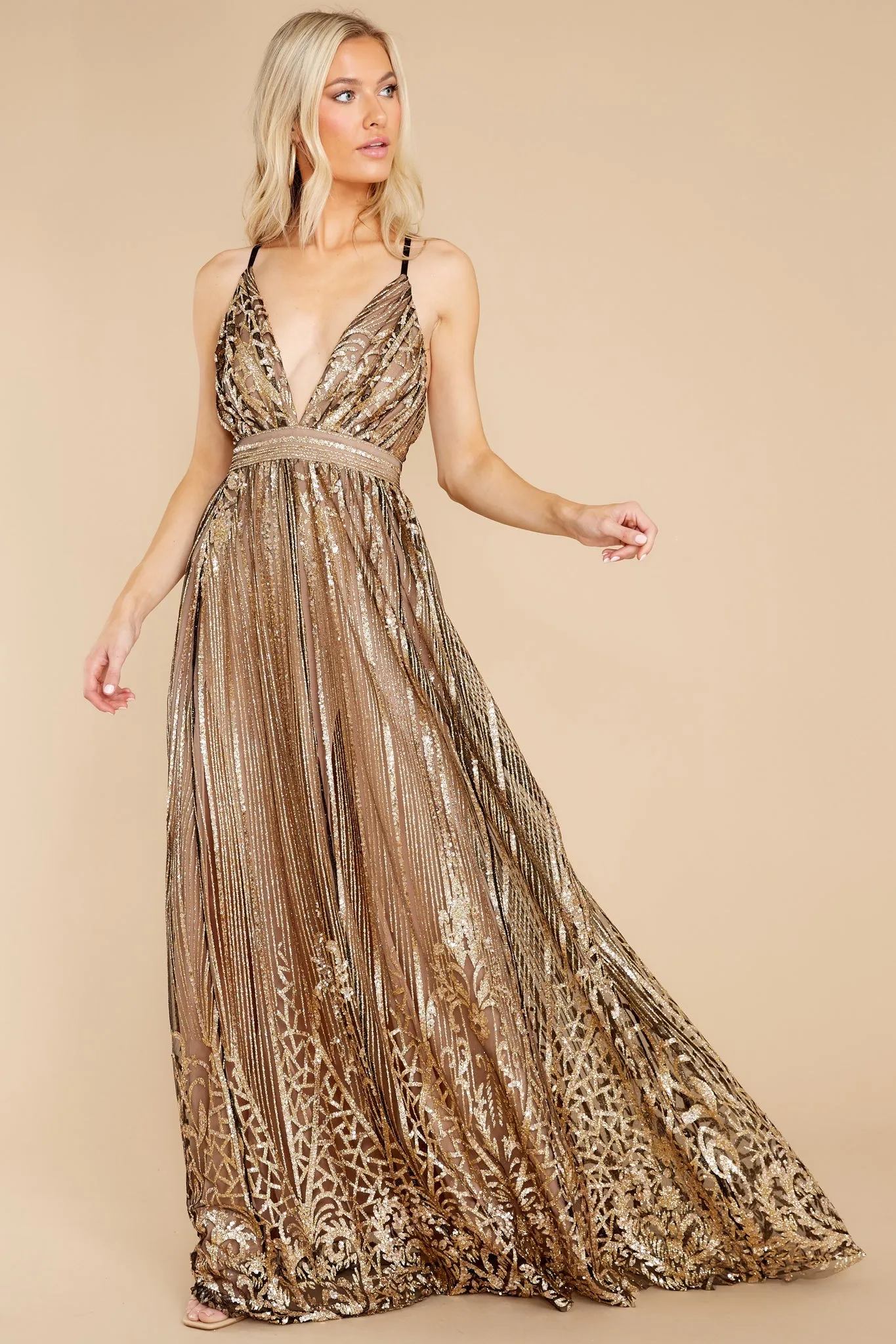 Real Elegance Black And Gold Maxi Dress