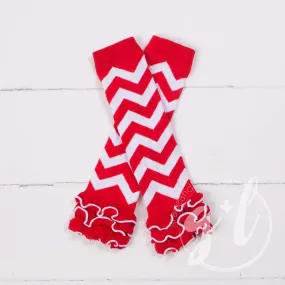 Red & White Chevron Ruffled Hem Leg Warmers