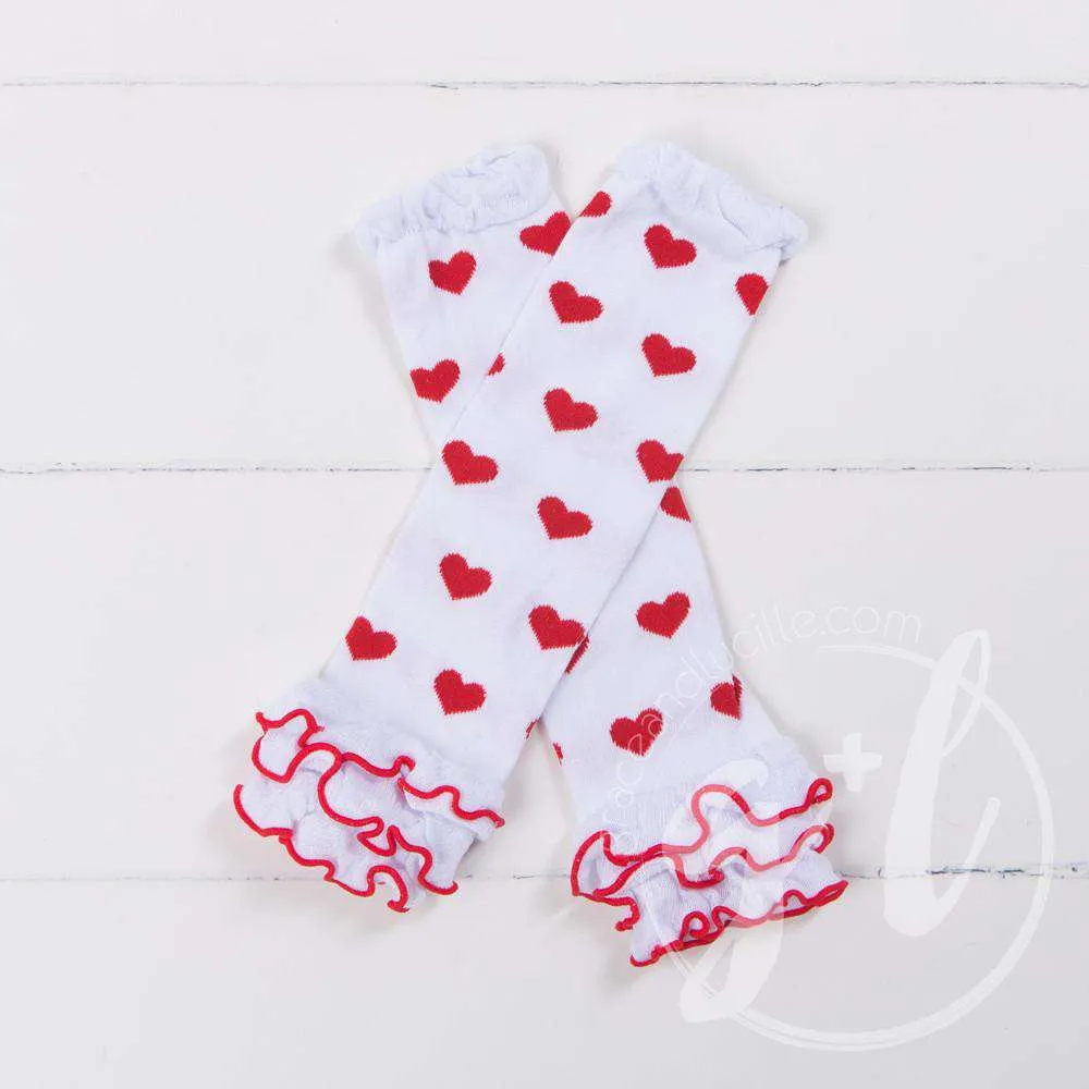 Red & White Hearts Ruffled Hem Leg Warmers