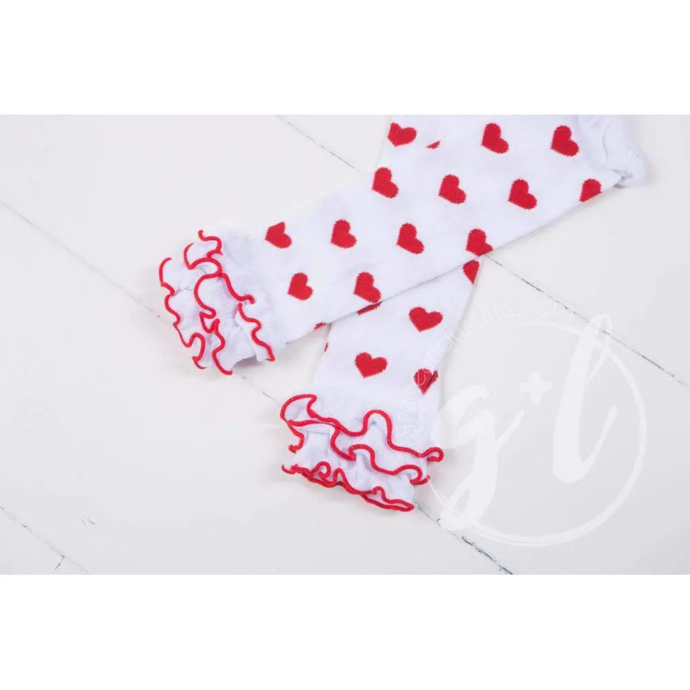 Red & White Hearts Ruffled Hem Leg Warmers