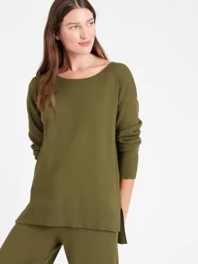 Relaxed Sweater Tunic in Dark Olive Green