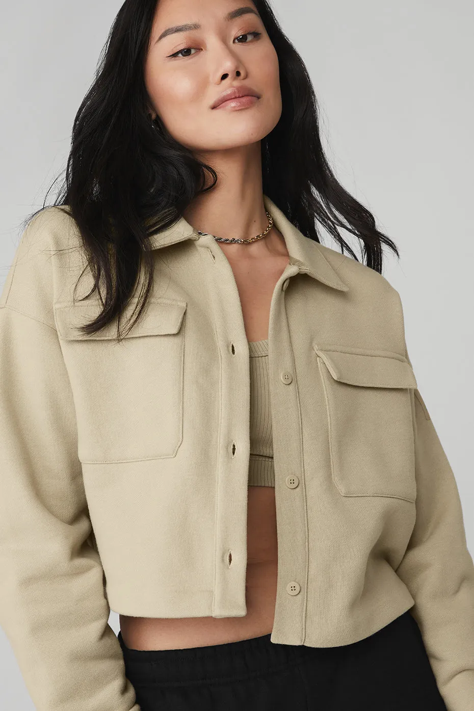 Renown Cropped Button-Up Pullover - California Sand