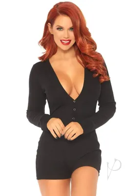 Rib Romper Long John Snap Flap Sm/md Blk