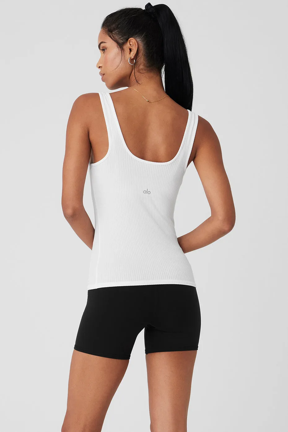 Ribbed Sea Coast Scoop Neck Tank - White