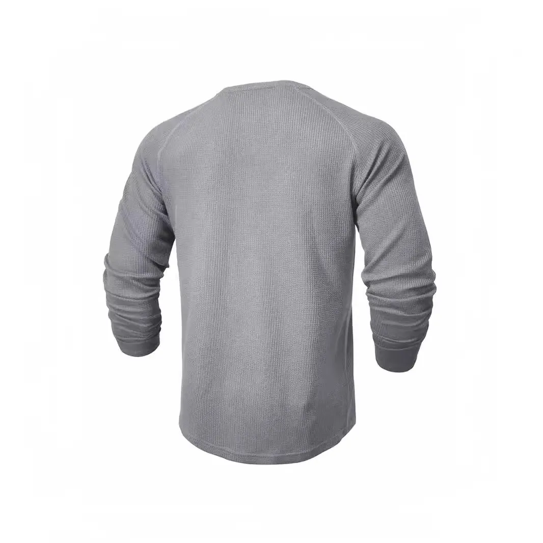 Riolio Spring and Autumn Men's T-shirt Youth round Neck Long Sleeve Henley Shirt Men's Casual Bottoming Shirt