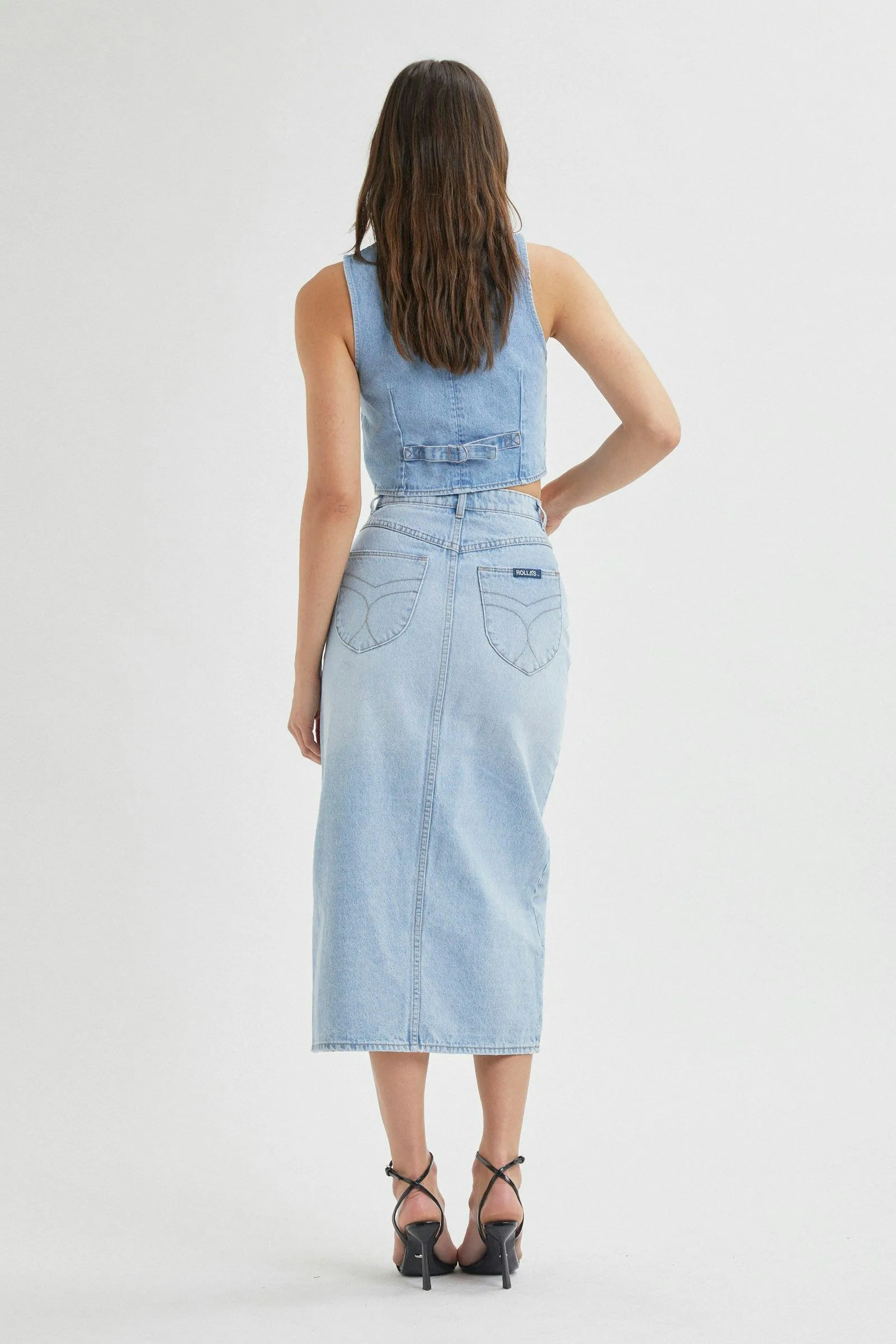 ROLLAS Chicago Denim Midi Skirt - Old Stone