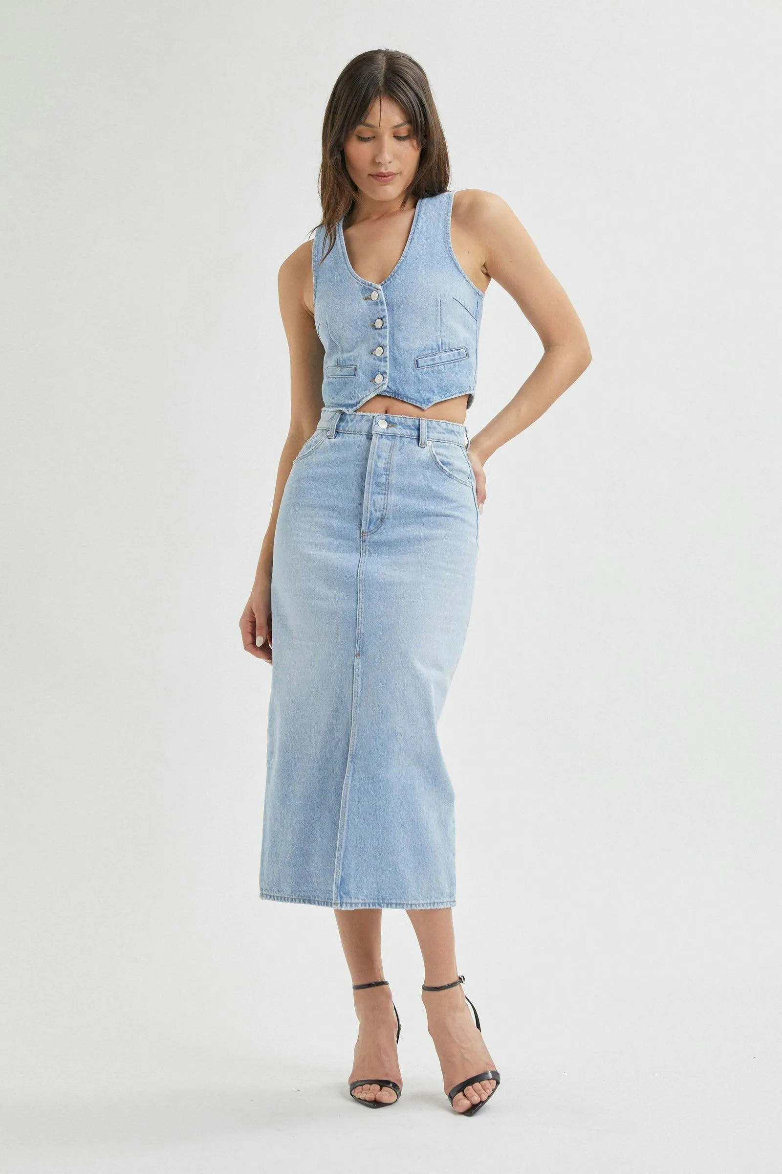 ROLLAS Chicago Denim Midi Skirt - Old Stone